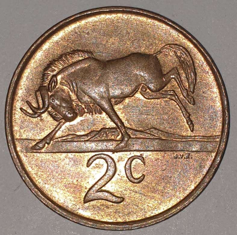 1989 - 2 CENT COIN (TWO CENT COIN) - RSA - BRONZE - KM#83 - BILINGUAL LEGEND - WILDEBEEST